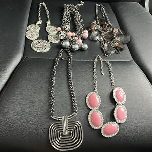 #26 silver tone gunmetal necklaces bundle